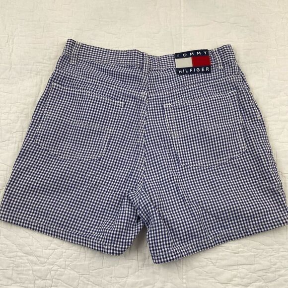 Vintage Tommy Hilfiger Blue Checkered High Waisted Cotton Shorts size 12 - Picture 4 of 8